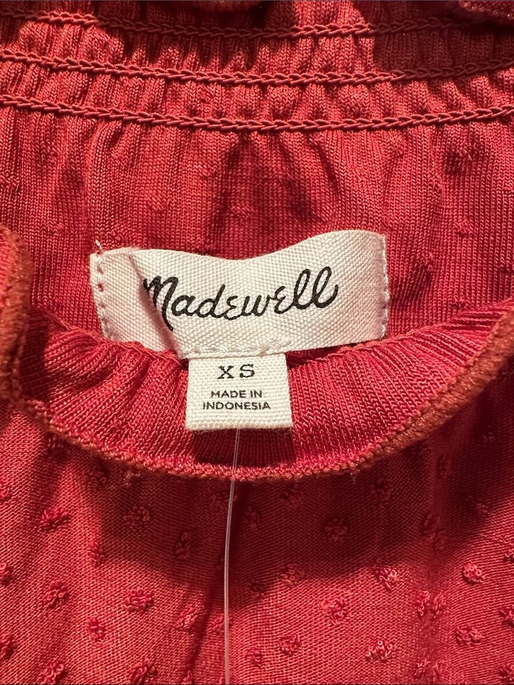 Madewell Red Textured Ruffle Mock Neck Blouse